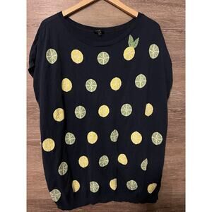 Talbots navy blue lemons and limes sweater top embellished beads women 2XL